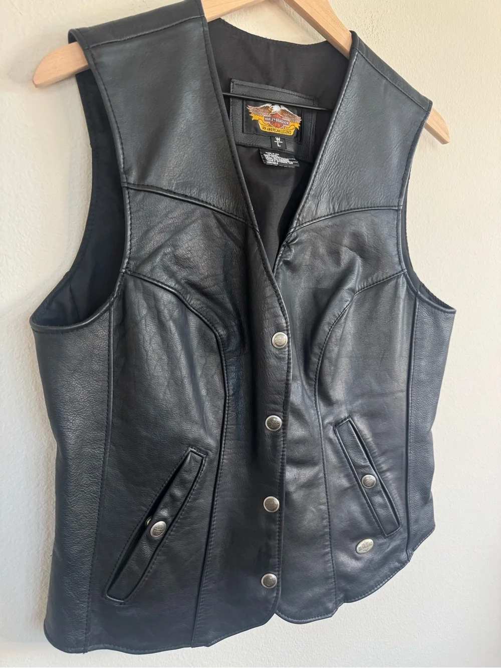 Harley-Davidson Women's Black Genuine Leather Motorcycle Vest USA Made Large